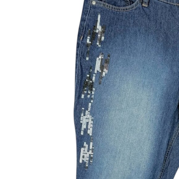 Hannah Women's Embellished Sequins Mid Rise Stretch Skinny Blue Jeans Size 12 - Picture 5 of 11